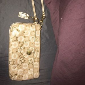 Large TAN coach wristlet